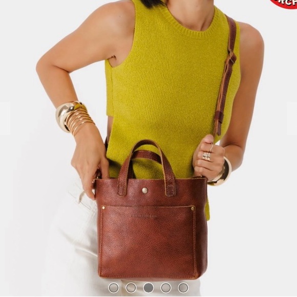Portland nutmeg Leather mini crossbody Tote - Picture 3 of 13